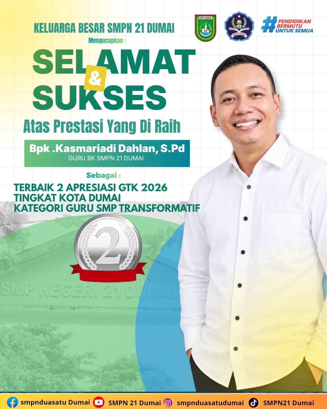 Apresiasi GTK 2026 Tingkat Kota Dumai Kategori Guru SMP Transformatif