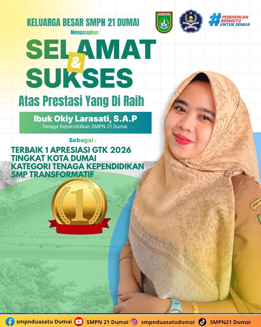 Apresiasi GTK 2026 Tingkat Kota Dumai Kategori Tenaga Kependidikan SMP Transformatif