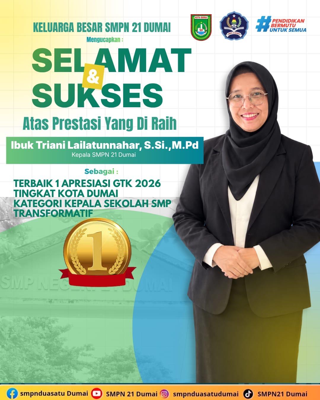 Apresiasi GTK 2026 Tingkat Kota Dumai Kategori Kepala Sekolah SMP Transformatif